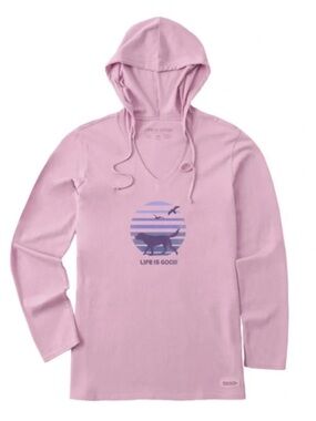 Life is Good Retro Dog Beach Walk Long Sleeve Crusher-LITE Hooded Tee W2419 Sz L